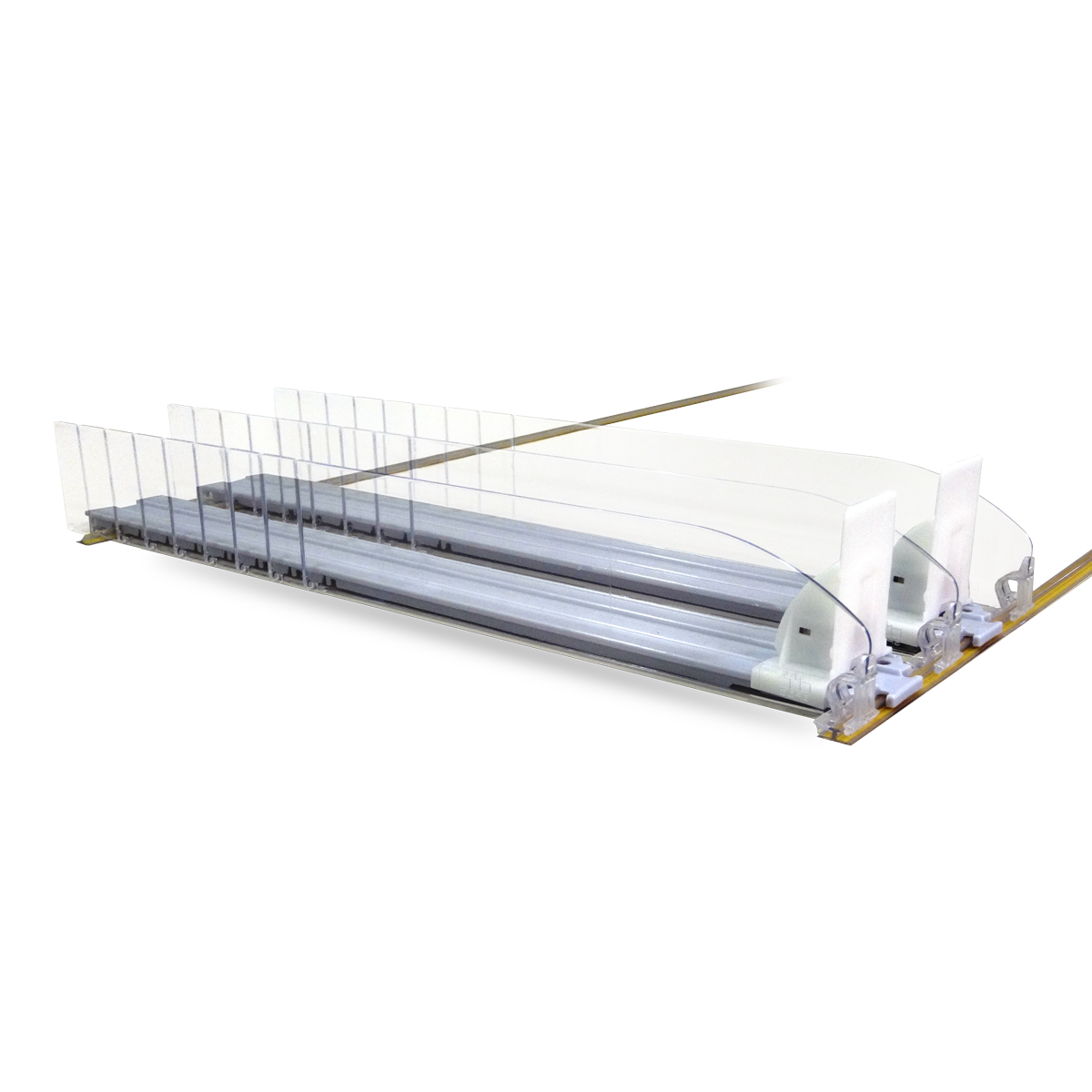 Product Pusher with Shelf Dividers & Mounting Rail