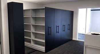 Lundia Style Mobile Shelving Unit in an office