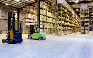 pallet racks in storage area