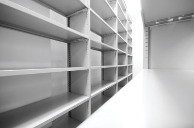 Grey empty shelf