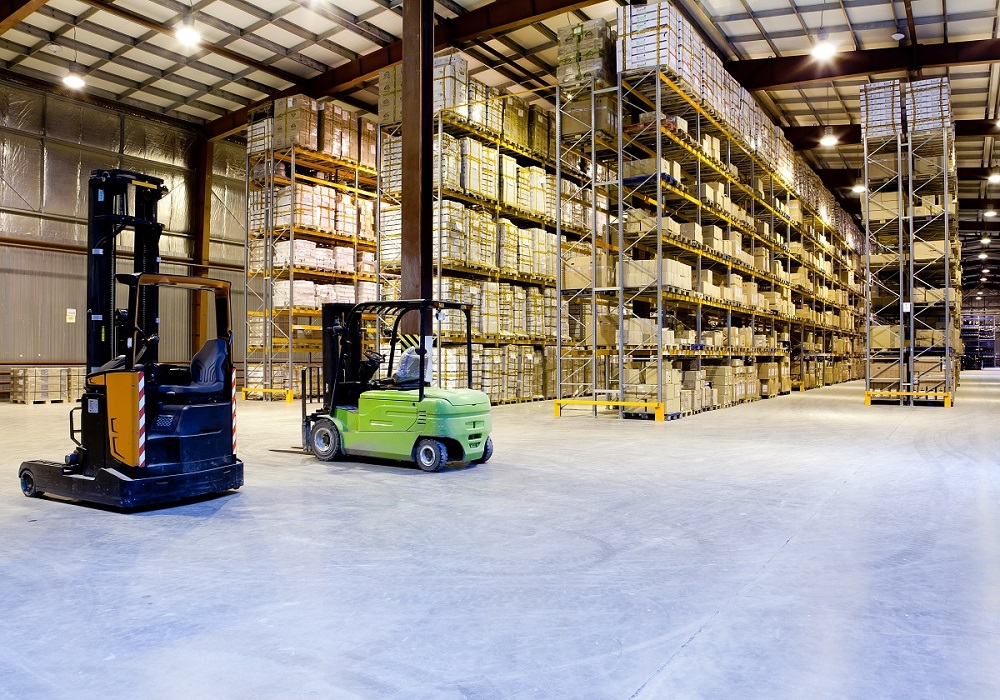 pallet racks in storage area